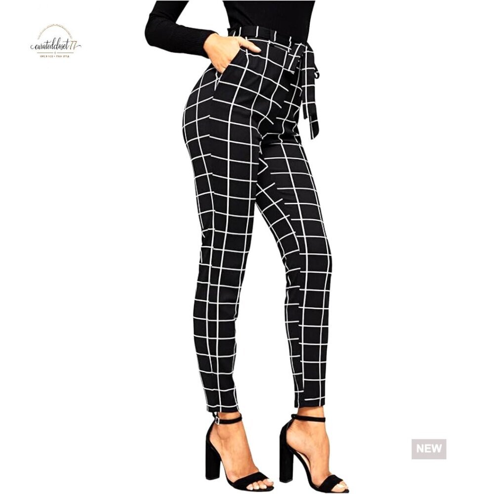 Stretchy Plaid Print Leggings, Soft Skinny Fit, High Rise, Polyester Blend